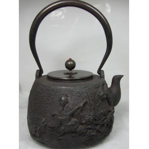 【掏寶天地】日本鑄鐵茶壼* *古人彈琴*閒情逸緻鐵壺W14;鐵壼
