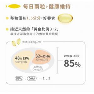 【本草甘露】#普羅拜爾好魚優#買一送一(短效期西班牙專利**-# 85%高濃度天然魚油  /                                               85%   Omega3 /EPA      48% 